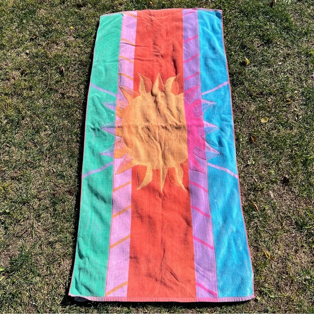 VTG Royal Terry Blazing Sun Rainbow Stripe Beach Towel 100% Cotton 26x56 Thin